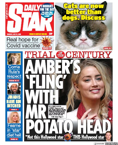 Daily Star Newspaper Front Page (UK) for 21 July 2020