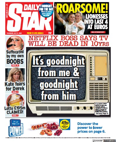 Daily Star Newspaper Front Page (UK) for 21 July 2022