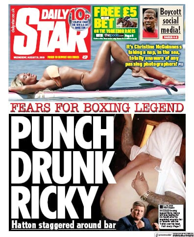 Daily Star Newspaper Front Page (UK) for 21 August 2019