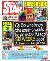 Daily Star (UK) Newspaper Front Page for 21 August 2020