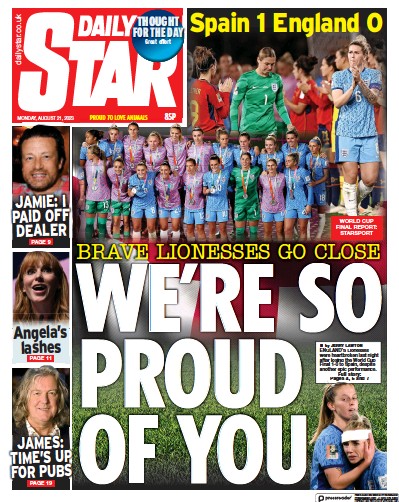 Daily Star Newspaper Front Page (UK) for 21 August 2023