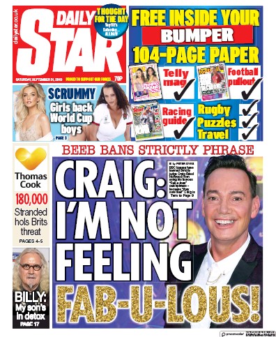 Daily Star Newspaper Front Page (UK) for 21 September 2019