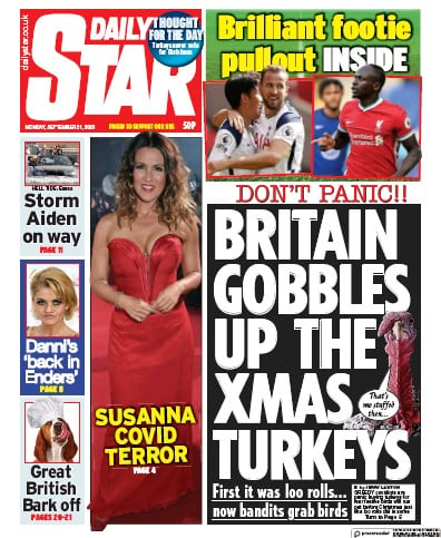 Daily Star Newspaper Front Page (UK) for 21 September 2020