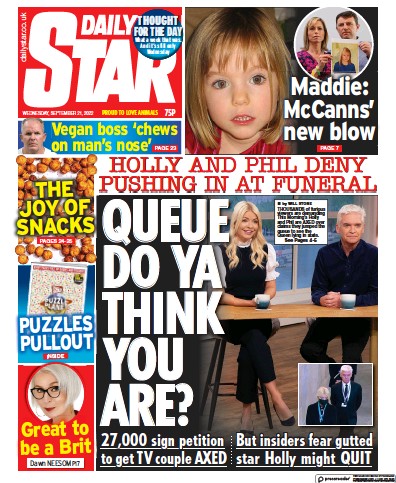 Daily Star Newspaper Front Page (UK) for 21 September 2022