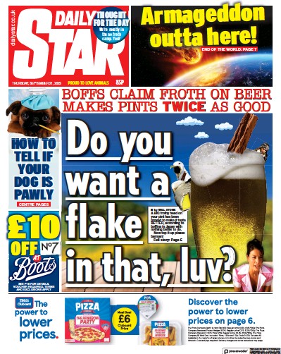 Daily Star Newspaper Front Page (UK) for 21 September 2023