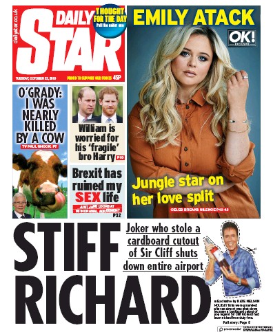 Daily Star Newspaper Front Page (UK) for 22 October 2019