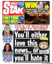 Daily Star (UK) Newspaper Front Page for 22 October 2021