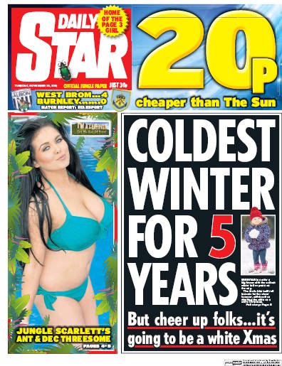 Daily Star Newspaper Front Page (UK) for 22 November 2016