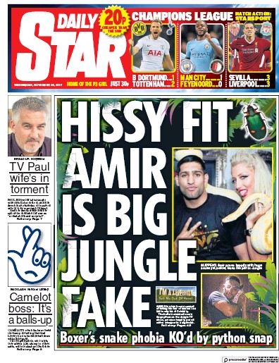 Daily Star Newspaper Front Page (UK) for 22 November 2017