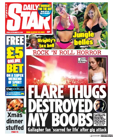 Daily Star Newspaper Front Page (UK) for 22 November 2019