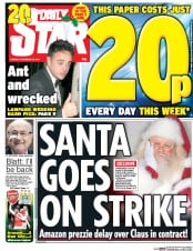 Daily Star (UK) Newspaper Front Page for 22 December 2015