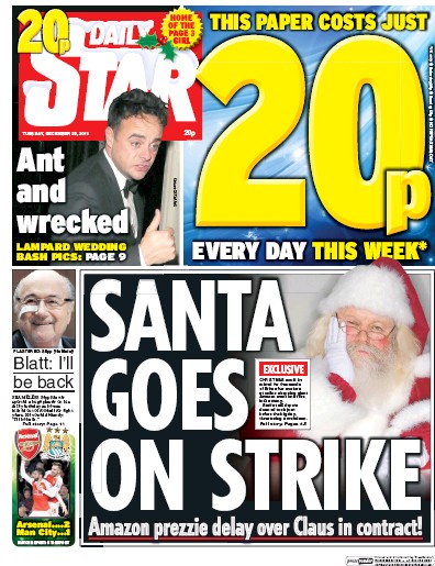 Daily Star Newspaper Front Page (UK) for 22 December 2015