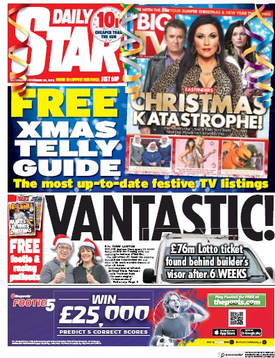 Daily Star Newspaper Front Page (UK) for 22 December 2018
