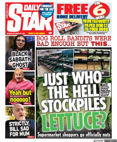 Daily Star Newspaper Front Page (UK) for 22 December 2020