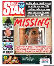 Daily Star (UK) Newspaper Front Page for 22 December 2022