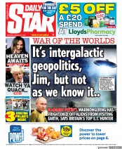 Daily Star (UK) Newspaper Front Page for 22 January 2022