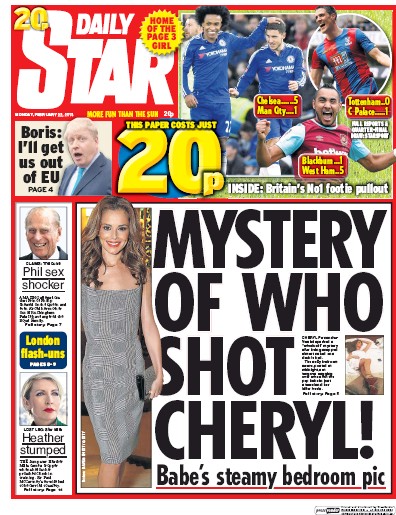 Daily Star Newspaper Front Page (UK) for 22 February 2016