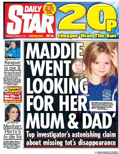 Daily Star Newspaper Front Page (UK) for 22 February 2017
