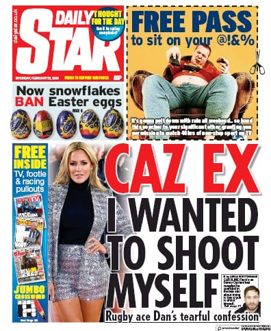 Daily Star Newspaper Front Page (UK) for 22 February 2020