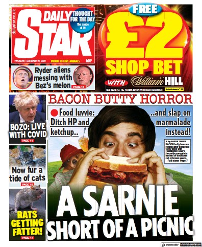 Daily Star Newspaper Front Page (UK) for 22 February 2022