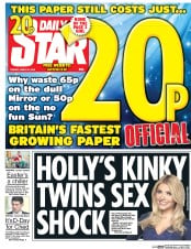 Daily Star (UK) Newspaper Front Page for 22 March 2016