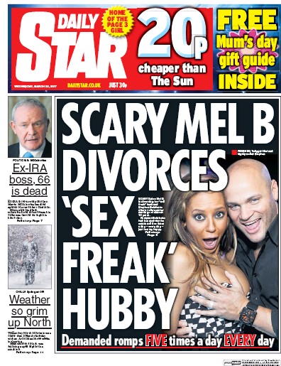 Daily Star Newspaper Front Page (UK) for 22 March 2017
