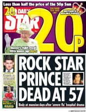 Daily Star (UK) Newspaper Front Page for 22 April 2016