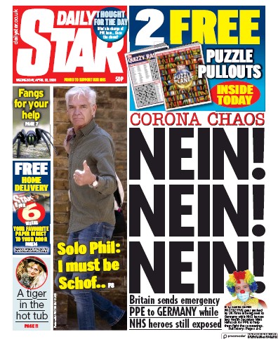 Daily Star Newspaper Front Page (UK) for 22 April 2020