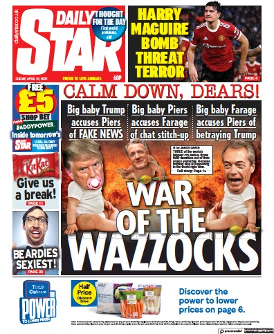 Daily Star Newspaper Front Page (UK) for 22 April 2022