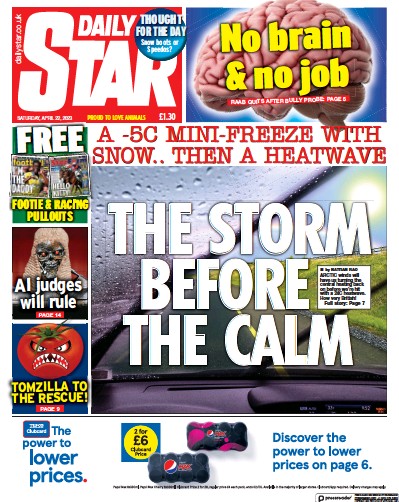 Daily Star Newspaper Front Page (UK) for 22 April 2023