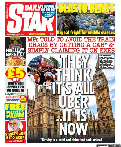 Daily Star Newspaper Front Page (UK) for 22 June 2022
