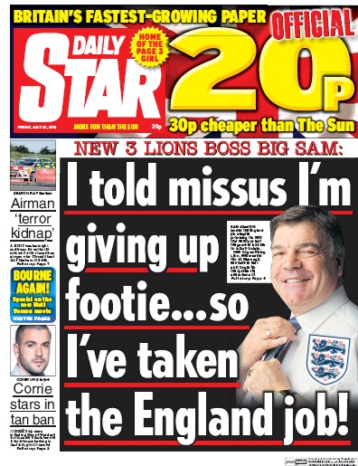 Daily Star Newspaper Front Page (UK) for 22 July 2016