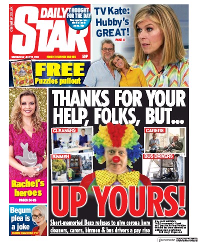 Daily Star Newspaper Front Page (UK) for 22 July 2020