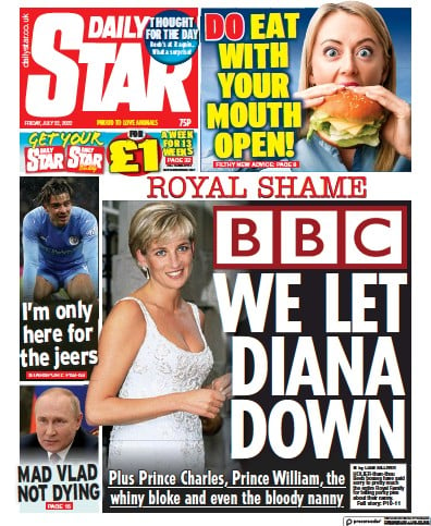 Daily Star Newspaper Front Page (UK) for 22 July 2022