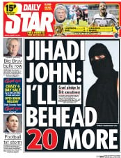Daily Star (UK) Newspaper Front Page for 22 August 2014