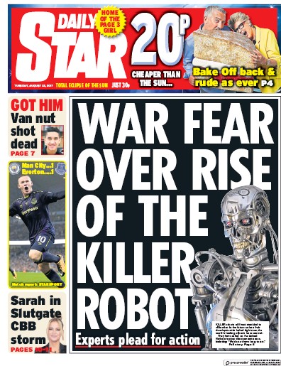 Daily Star Newspaper Front Page (UK) for 22 August 2017