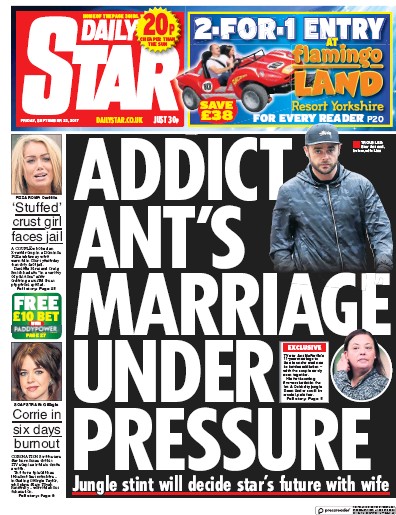 Daily Star Newspaper Front Page (UK) for 22 September 2017