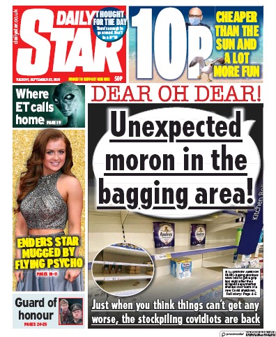 Daily Star Newspaper Front Page (UK) for 22 September 2020