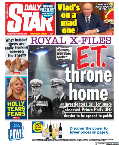 Daily Star Newspaper Front Page (UK) for 22 September 2022