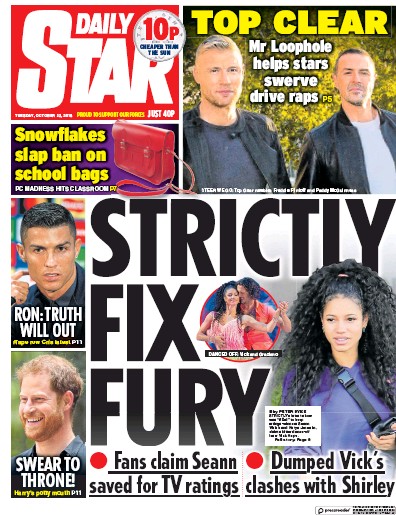 Daily Star Newspaper Front Page (UK) for 23 October 2018