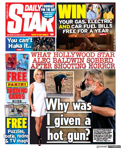 Daily Star Newspaper Front Page (UK) for 23 October 2021