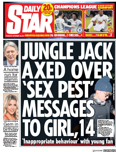 Daily Star Newspaper Front Page (UK) for 23 November 2017