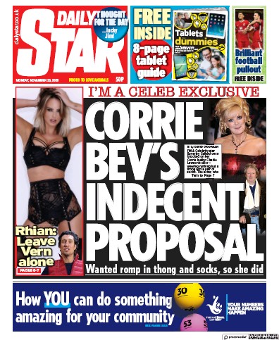 Daily Star Newspaper Front Page (UK) for 23 November 2020