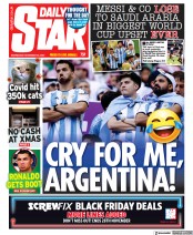 Daily Star (UK) Newspaper Front Page for 23 November 2022