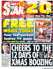 Daily Star (UK) Newspaper Front Page for 23 December 2016