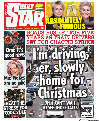Daily Star Newspaper Front Page (UK) for 23 December 2021