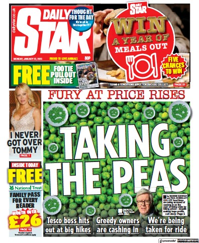 Daily Star Newspaper Front Page (UK) for 23 January 2023