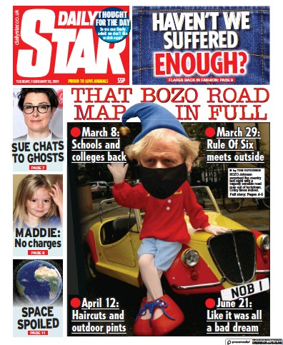 Daily Star Newspaper Front Page (UK) for 23 February 2021