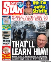 Daily Star (UK) Newspaper Front Page for 23 February 2022