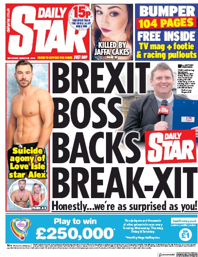Daily Star Newspaper Front Page (UK) for 23 March 2019